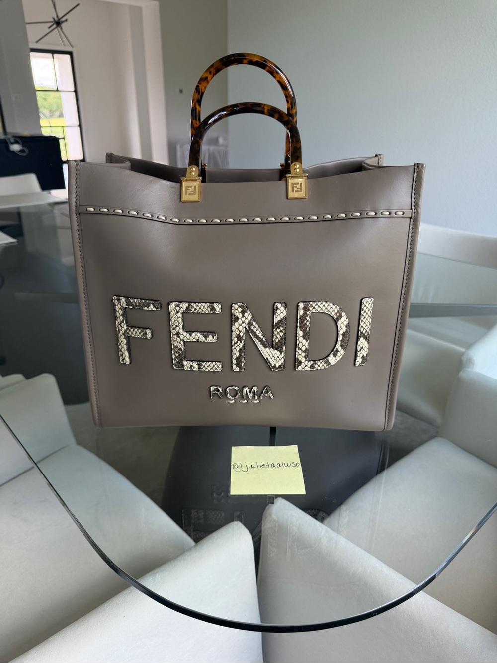 Fendi Taupe Leather Tote with Python 🤍